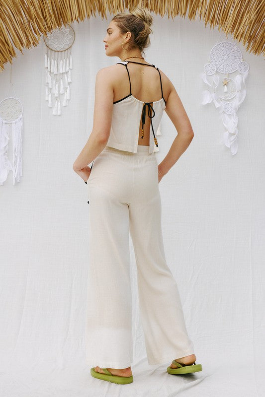 Contrast Linen Pants