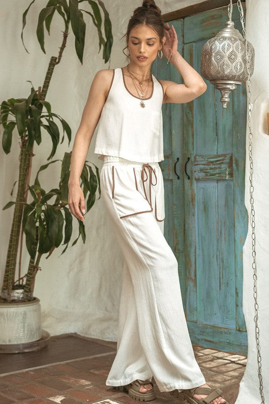 Contrast Linen Pants