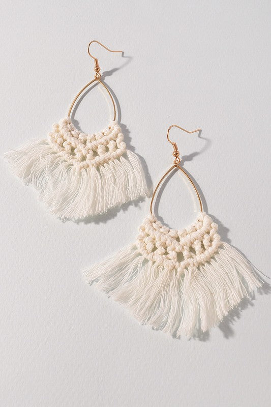 White Macrame Dangle Earring